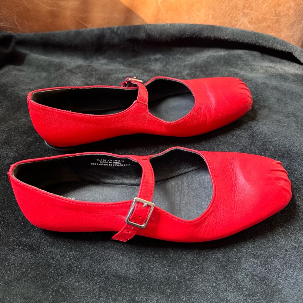COS Pleated red Leather Mary-Jane ballet flat shoes - Picture 10 of 17